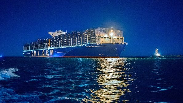 CMA CGM Benjamin Franklin39s 1306 feet length is comparable to the height of the 102story tall Empire State Building and its width matches that of an Olympicsized swimming pool according to port officials