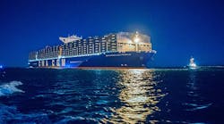 CMA CGM Benjamin Franklin&apos;s 1,306 feet length is comparable to the height of the 102-story tall Empire State Building, and its width matches that of an Olympic-sized swimming pool, according to port officials.