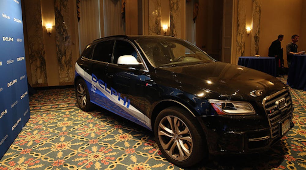 The Delphi driverless Audi, after completing its cross-country trip in early 2015.
