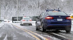 Ford tested its Fusion hybrid in snow at MCity this week in Ann Arbor, Mich.