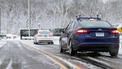 Ford tested its Fusion hybrid in snow at MCity this week in Ann Arbor Mich Ford tested its Fusion hybrid in snow at MCity this week in Ann Arbor Mich