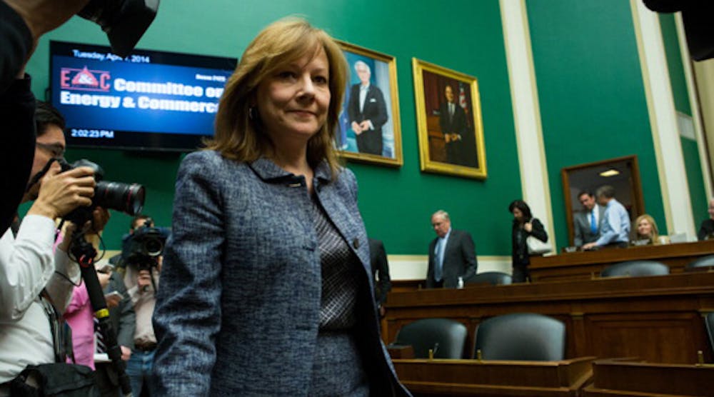 GM CEO Mary Barra prepares to testify on Capitol Hill in April 2014. The company has been dealing for years with the fallout from a long ignition-switch scandal, recall and, starting this week, a jury trial.
