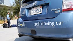 The bumper of a Google selfdriving car The bumper of a Google selfdriving car