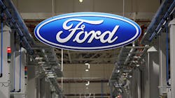 The Ford script logo in the automakers Dagenham Engine Plant in England The Ford script logo in the automakers Dagenham Engine Plant in England