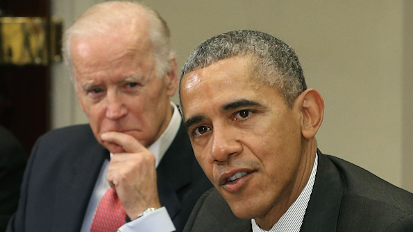 President Barack Obama and Vice President Joe Biden at a meeting with members of the national security team and cybersecurity advisors