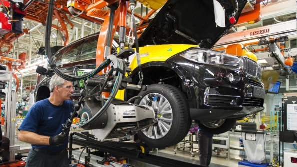 A worker at BMW39s Spartanburg Tenn plant