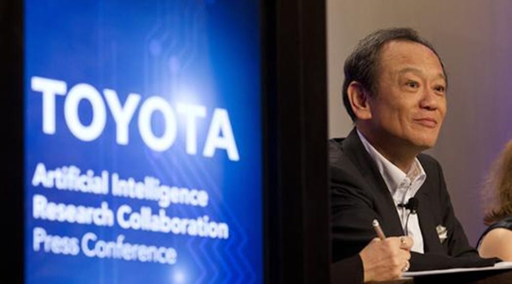 Toyota chief officer of R&amp;D Group Kiyotaka Ise, shown here in September at a press conference announcing an artificial intelligence collaboration between Toyota and MIT and Stanford.