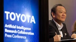 Toyota chief officer of R&amp;D Group Kiyotaka Ise, shown here in September at a press conference announcing an artificial intelligence collaboration between Toyota and MIT and Stanford.