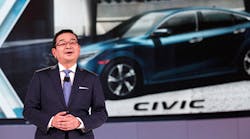 Takahiro Hachigo speaks earlier this year at the North American International Auto Show, his first as president and CEO of Honda.