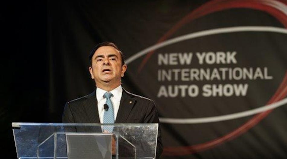 Nissan CEO Carlos Ghosn speaks at the New York International Auto Show.