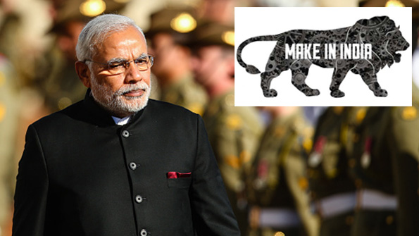 Indian PM Narendra Modi and the Make In India lion