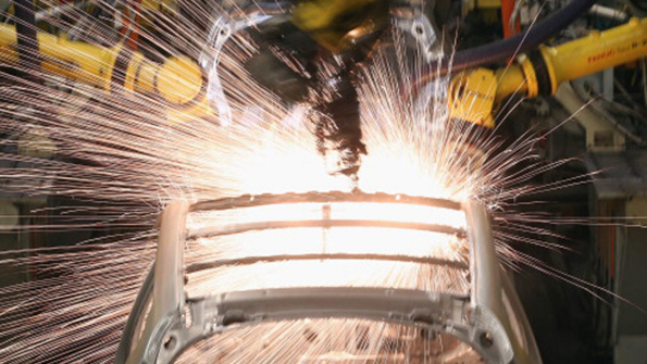 Robots at work on a car