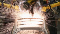 Robots at work on a car Robots at work on a car