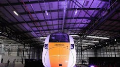 A train engine from Japan stands center stage during the opening of Hitachi Rail Europe&apos;s rail vehicle manufacturing facility last year.
