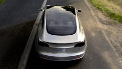 The Tesla Model 3 as seen from the rear The Tesla Model 3 as seen from the rear