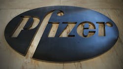 The Pfizer logo at the companys Manhattan headquarters The Pfizer logo at the companys Manhattan headquarters