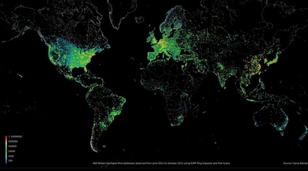 In 2012, an anonymous researcher created an &apos;Internet Census&apos; tracking all of the open embedded devices on the Internet and creating a virtual map of the world&apos;s 460 million IP addresses.