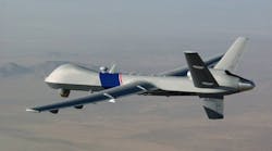 The Predator B unmanned aircraft produced by General Atomics can fly over 27 hours, at speeds of 240 knots, and operate up to 50,000 feet.