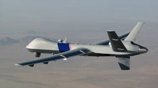The Predator B unmanned aircraft produced by General Atomics can fly over 27 hours, at speeds of 240 knots, and operate up to 50,000 feet.
