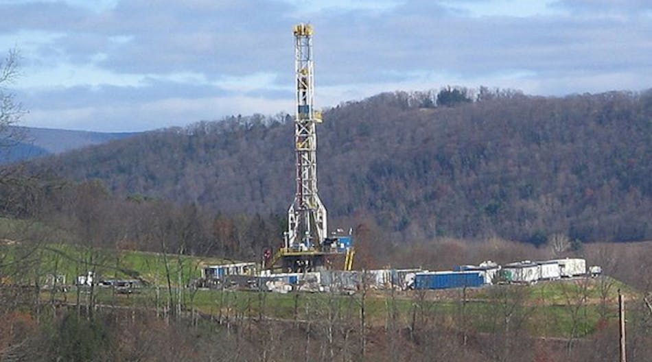 The Marcellus Shale Formation stretches across portions of New York, Pennsylvania, West Virginia and Ohio. In the first half of 2013, 1.4 trillion cubic feet of gas were extracted from it in Pennsylvania alone. The drilling tower shown here is in Moreland Township, Pa.
