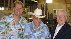 Blackwell Plastics President Jeff Applegate (left) and Founder JD Blackwell (right) celebrate Don Doran&apos;s 50th anniversary with the company.