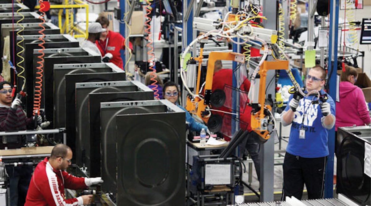 Production of the new frontload washer and dryer at GE Appliance Park in Louisville, Ky., part of GE&apos;s commitment to create new jobs in the U.S. Photo:General Electric CO.