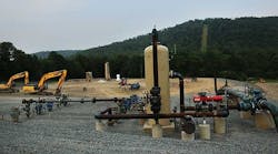 Equipment used for the extraction of natural gas is viewed at a hydraulic fracturing site on June 19, 2012 in South Montrose, Pa.