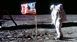 Astronaut Edwin &apos;Buzz&apos; Aldrin poses next to the U.S. flag July 20, 1969 on the moon during the Apollo 11 mission.