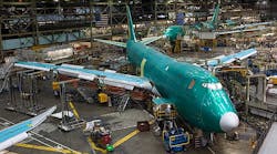 A Boeing 747-8 being built in the company&apos;s Paine Field factory in Everett, Washington.
