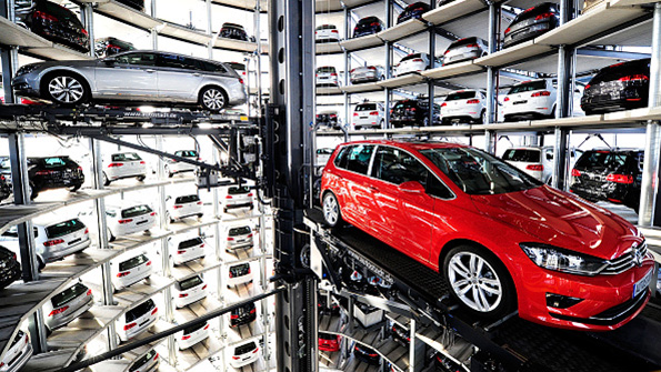 New Volkswagen models stored near the main campus in Germany