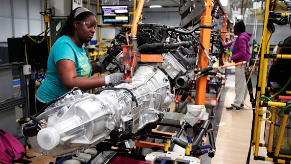 Workers at a Chrysler plant in Warren Mich