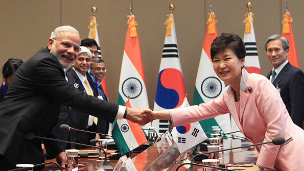 Indian prime minister Narendra Modi and South Korean president Park GeunHye