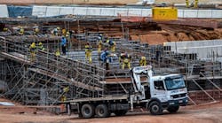 Workers building the Deodoro Sports Complex for the Rio 2016 Olympic games.