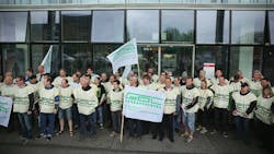 These striking German rail drivers demonstrated outside a rail station earlier this month These striking German rail drivers demonstrated outside a rail station earlier this month