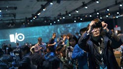 The crowd prepares for the Google IO developers conference keynote Thursday The crowd prepares for the Google IO developers conference keynote Thursday