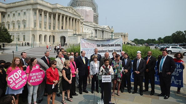 Democratic women39s rights and labor leader protested the Transpacific trade pact outside the Capitol today as the House anticipated a vote on giving President Obama authority to fasttrack trade legislation