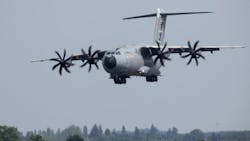 An Airbus A400M prepares to land An Airbus A400M prepares to land