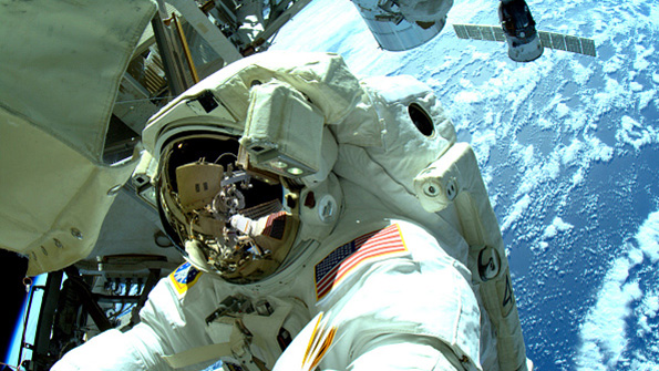 An astronaut on a space walk