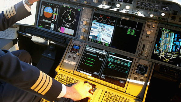 An airplane cockpit