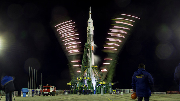 The Soyuz TMA16M spacecraft prepares for launch