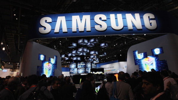 Samsung logo and stage at CES