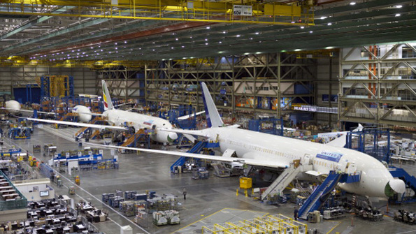Boeing employees assemble 787 Dreamliners at the companys Everett Wash plant