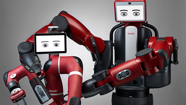 Sawyer left and Baxter are the first two collaborative robots produced by Bost