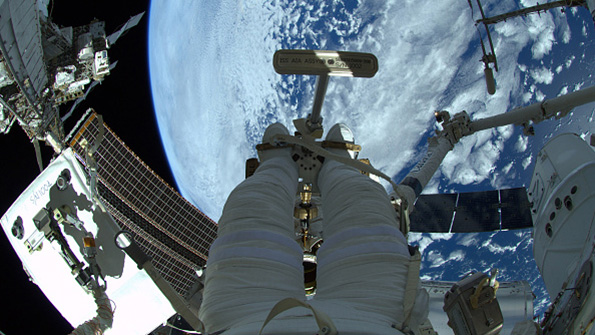 A view of Earth during a spacewalk