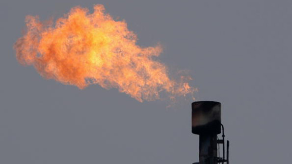 Gas flames burn from a gas control center