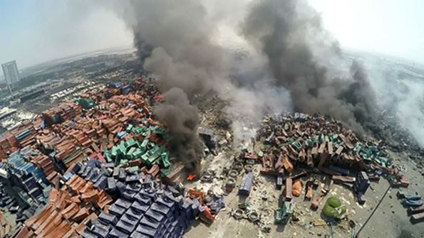 The smoky aftermath of a chemical explosion in Tianjin China