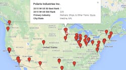 Map of the 2015 IndustryWeek 50 US Best Manufacturers.