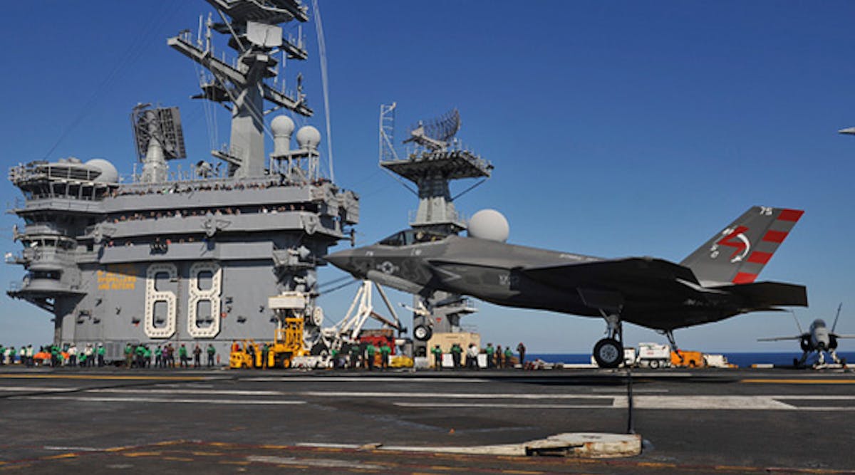 The Lockheed Martin F-35C Lightning II conducts an arrested landing aboard the USS Nimitz aircraft carrier. Canada&apos;s Liberal Party leader has said the country will not turn to the F-35 to replace its fighter jet fleet.