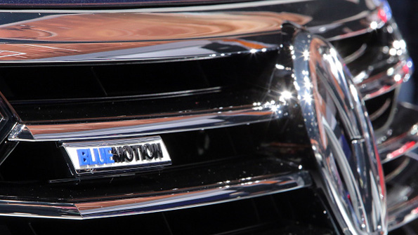 The VW logo on a car at the IAA Auto Show in Frankfurt Germany