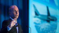 Boeing CEO Dennis Muilenburg delivers the keynote at the SAE Aerotech Congress on Tuesday in Seattle. Muilenburg will welcome Chinese president Xi Jinping shortly after Boeing and China finalized an order for 300 new planes and a new factory.